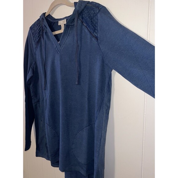 LOGO Life Lori Goldstein Hoodie Size Small Blue French Terry Pullover V-Neck - Picture 4 of 8